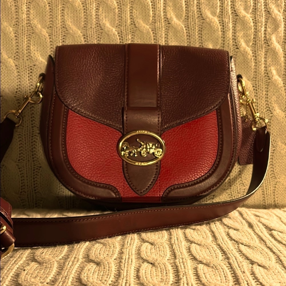 Coach Burgundy and Pink Leather Crossbody Bag